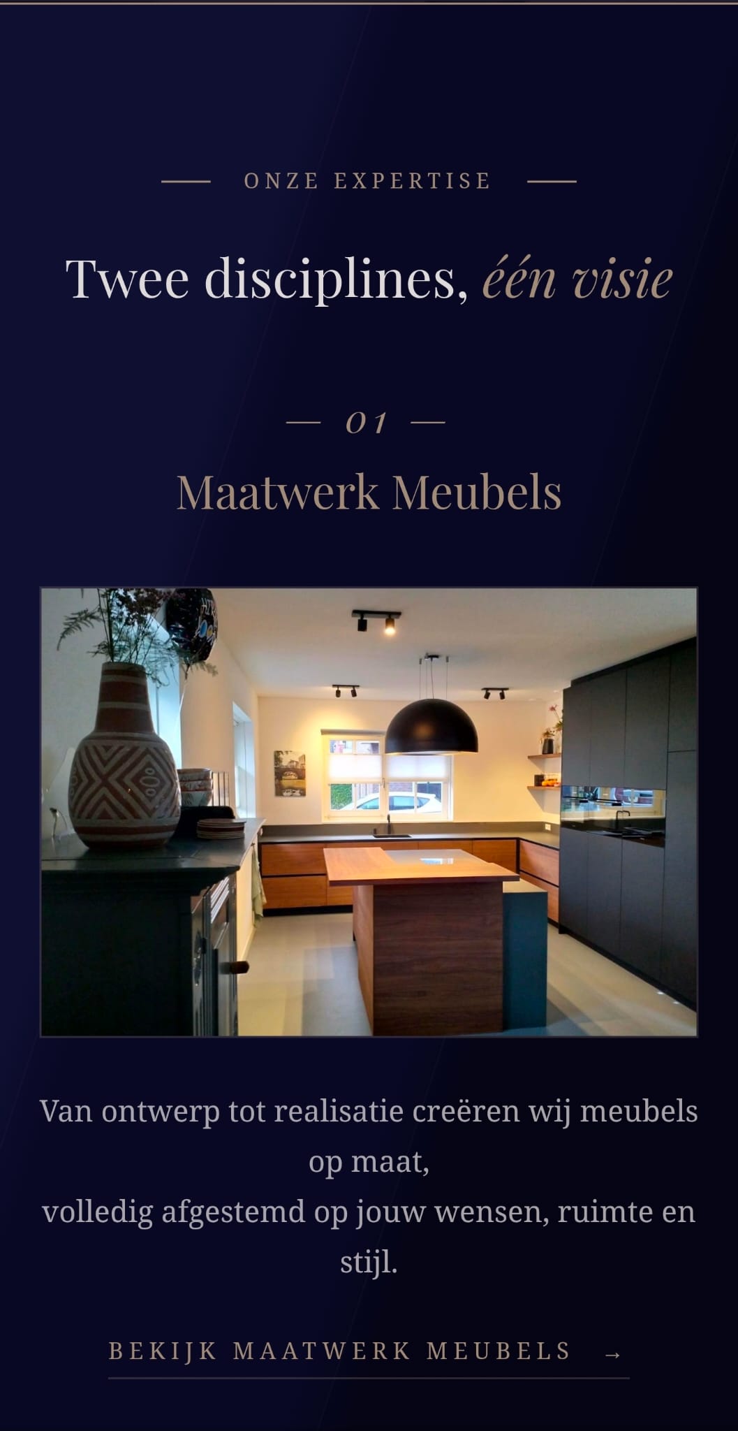 Mobile view of the Meubel en Bouw Design website
